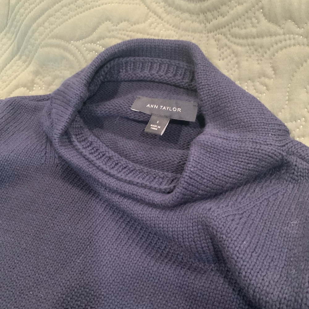 Ann Taylor Navy and Cream Cowl Neck Sweater - Picture 3 of 8